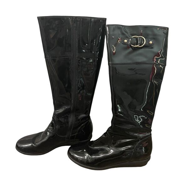 COLE HAAN Boots Women’s 6B Glossy Black Patent Leather Waterproof Tall - Picture 1 of 8